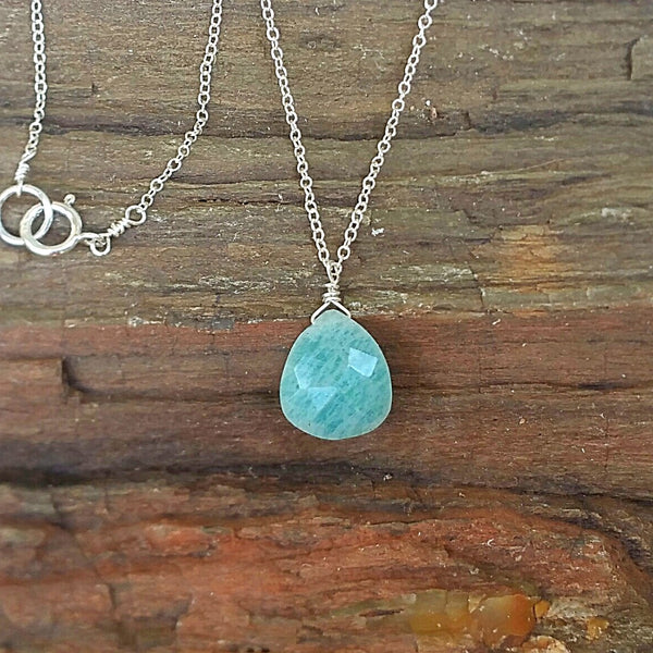 Amazonite Drop Pendant Necklace- Rubarb Jewelry