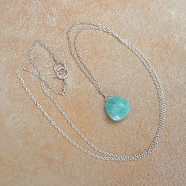 Amazonite Drop Pendant Necklace- Rubarb Jewelry