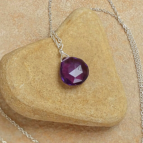 Purple Quartz Drop Pendant Necklace - Rubarb Jewelry