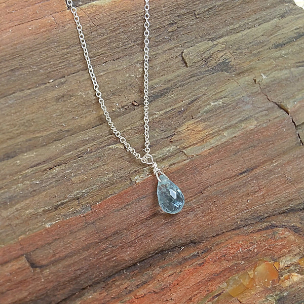 Aquamarine Drop Pendant Necklace - Rubarb Jewelry