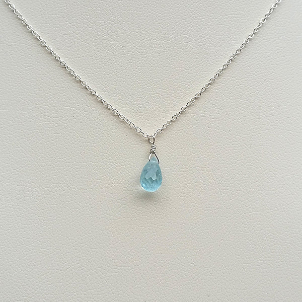 Aquamarine Drop Pendant Necklace - Rubarb Jewelry