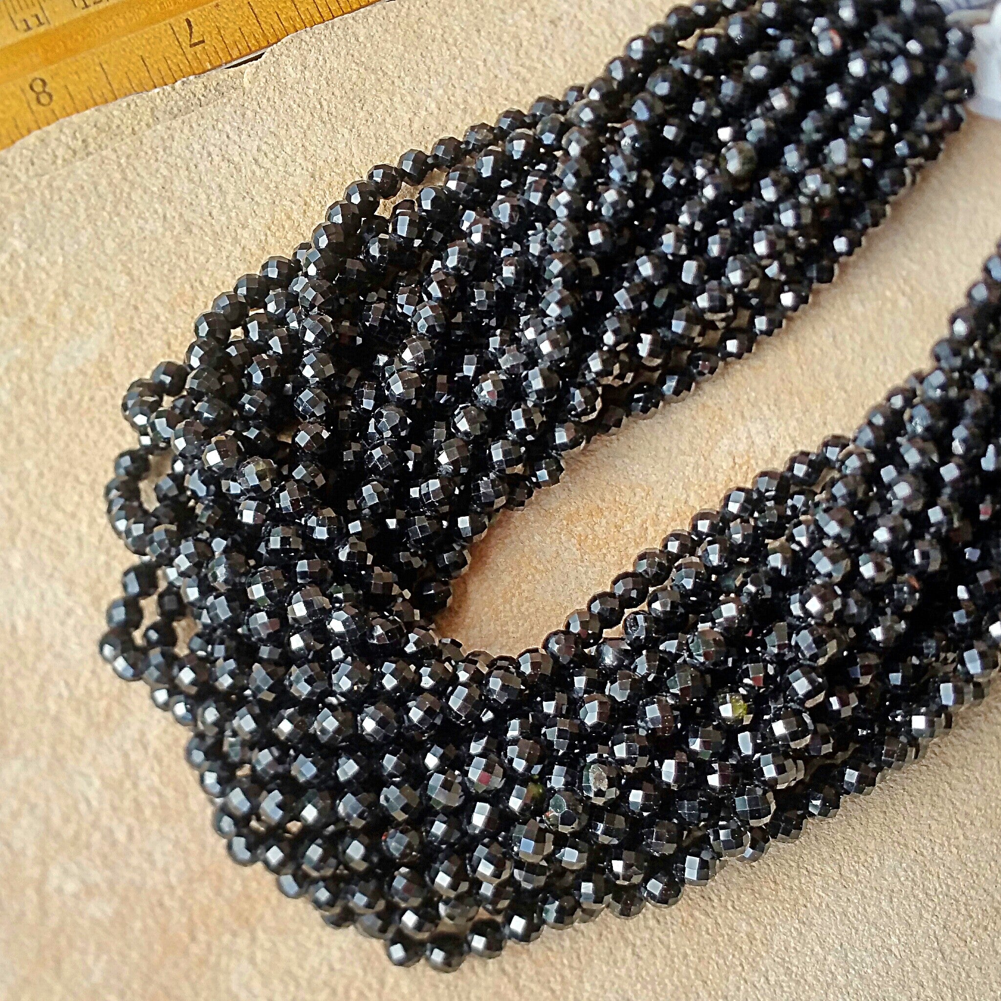 Tourmaline Black Faceted Round Beads - 4mm