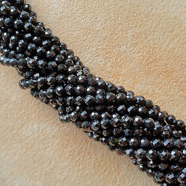 Tourmaline Black Faceted Round Beads - 4mm