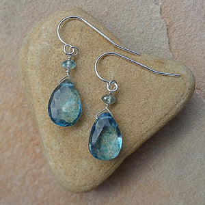 Blue Quartz and Zircon Drop Earrings - Rubarb Jewelry