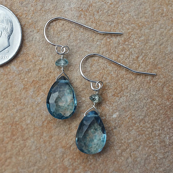 Blue Quartz and Zircon Drop Earrings - Rubarb Jewelry