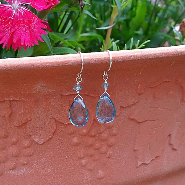 Blue Quartz and Zircon Drop Earrings - Rubarb Jewelry