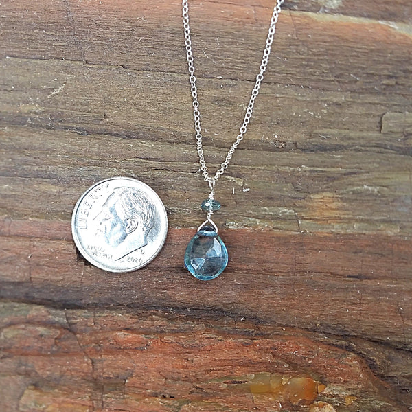 Blue Quartz and Zircon Drop Pendant Necklace - Rubarb Jewelry