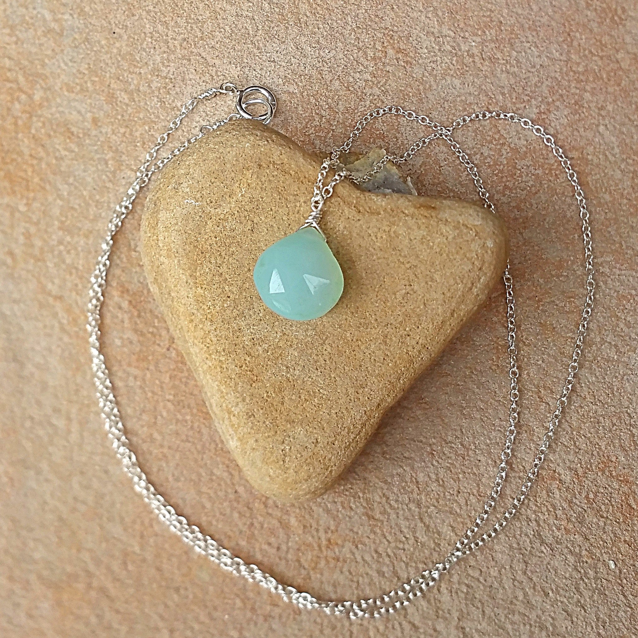 Chalcedony Drop Pendant Necklace- Rubarb Jewelry