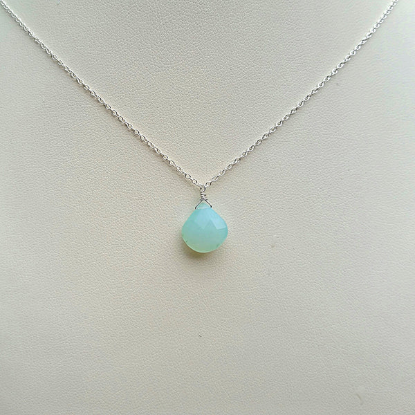 Chalcedony Drop Pendant Necklace- Rubarb Jewelry