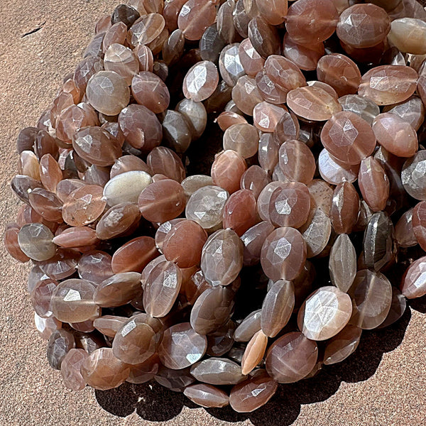 Chocolate Moonstone Faceted Oval 9mm x 10mm Beads