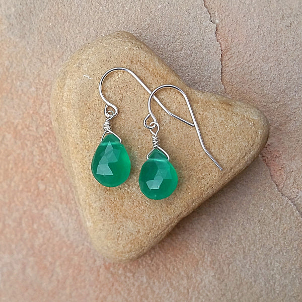 Green Chalcedony Drop Earrings - Rubarb Jewelry