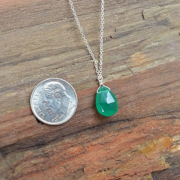 Green Chalcedony Drop Pendant Necklace- Rubarb Jewelry