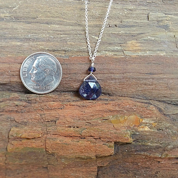 Iolite Drop Pendant Necklace - Rubarb Jewelry