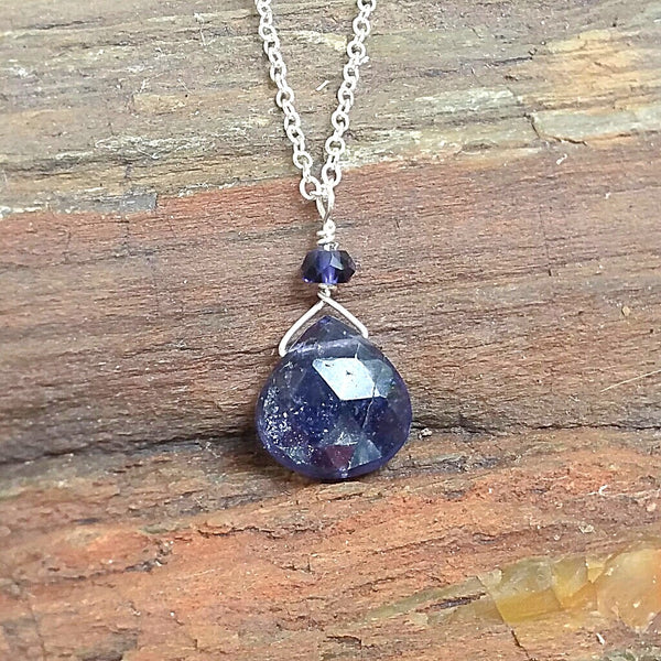 Iolite Drop Pendant Necklace - Rubarb Jewelry